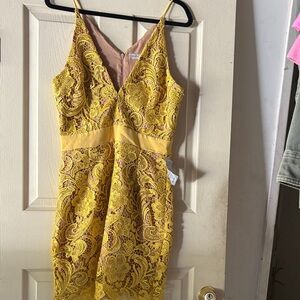 Dress the Population Yellow Lace Mini Dress